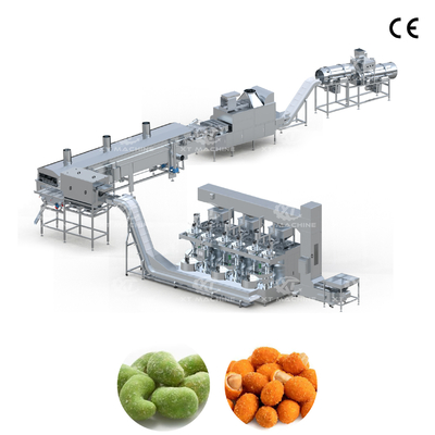 Un buon prezzo. Linea di produzione di rivestimento avanzato di arachidi, frittura e aromatizzazione a controllo automatico completo per un'output di alta qualità costante 700-800 kg/h in linea