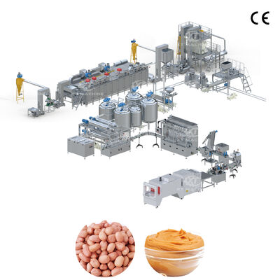 Linea di produzione di burro di arachidi/pasta di anacardi/marmellata di mandorle di grande capacità da 300-5000 kg/h con smerigliatrice e torrefazione/sbollentatrice