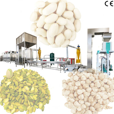 Un buon prezzo. Linea di produzione di tostatura e sbollentatura di arachidi/nocciole/pistacchi per uso alimentare con macchina per sbollentare le noci con capacità di 500-1000 kg/h in linea