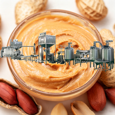 Un buon prezzo. Prima linea di produzione di burro di arachidi completamente automatica, soluzione unica per la pasta di noci. De-stoner, torrefazione, sbiancamento, smistamento, miscelazione, degassamento e raffreddamento. in linea